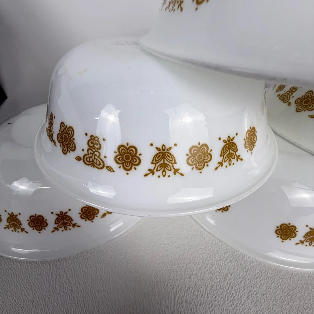 Corelle Cereal Bowls Butterfly Gold Set of 6 White Harvest Gold Vintage Floral